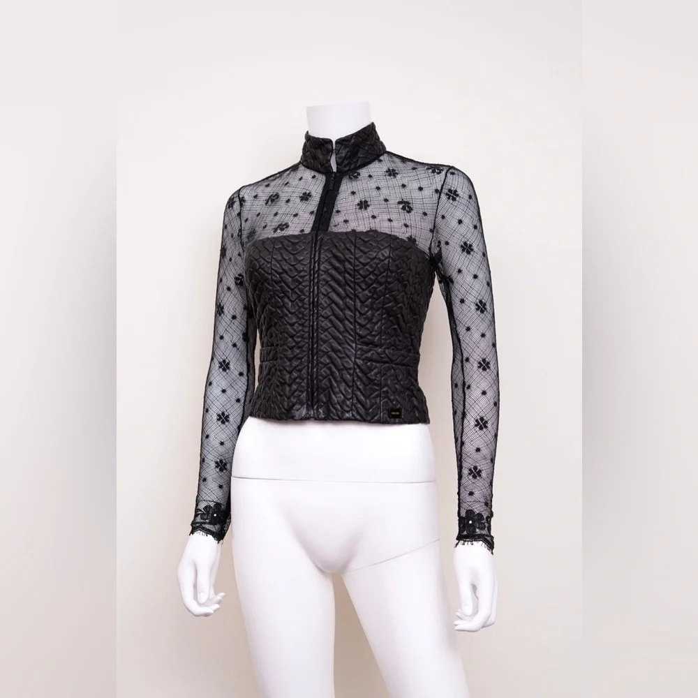 Chanel 2003 Floral Lace & Leather Jacket - Picture 4 of 7